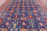 Blue Persian Fine Serapi Hand Knotted Wool Rug - 9' 11" X 13' 2" - Golden Nile
