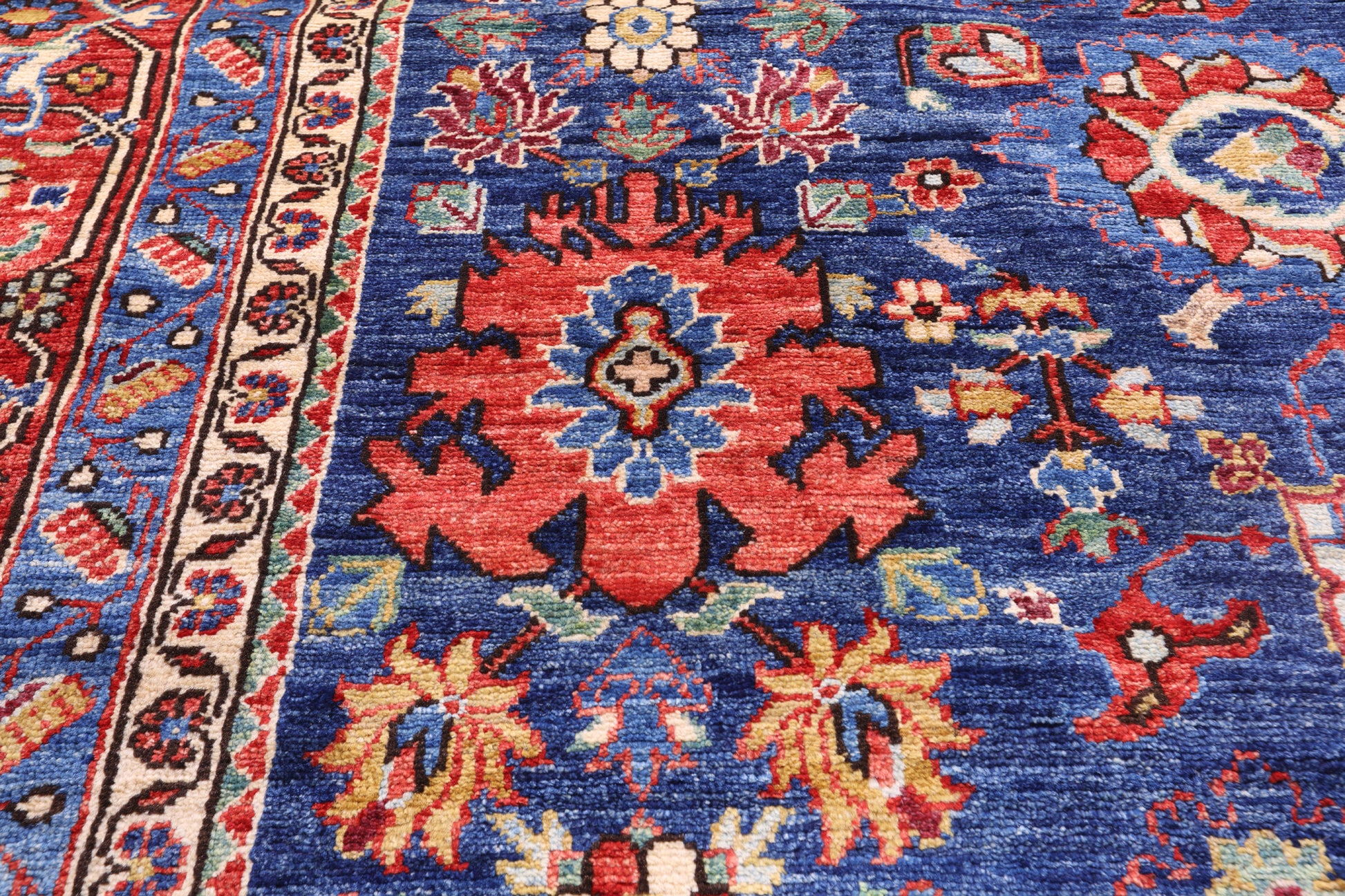 Blue Persian Fine Serapi Hand Knotted Wool Rug - 9' 11" X 13' 2" - Golden Nile