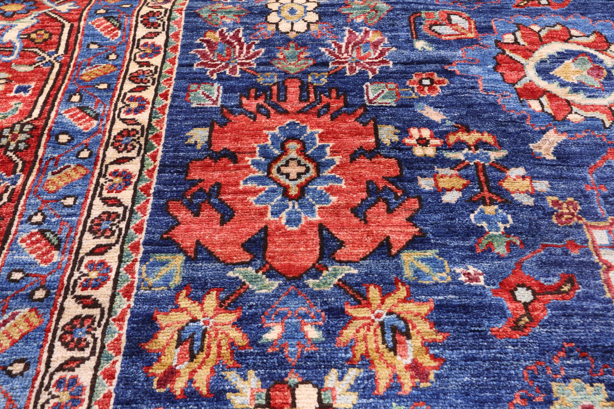 Blue Persian Fine Serapi Hand Knotted Wool Rug - 9' 11" X 13' 2" - Golden Nile