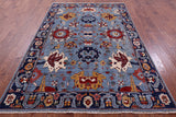 Blue Persian Fine Serapi Hand Knotted Wool Rug - 5' 11" X 8' 10" - Golden Nile