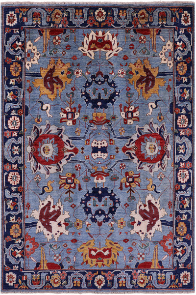 Blue Persian Fine Serapi Hand Knotted Wool Rug - 5' 11" X 8' 10" - Golden Nile