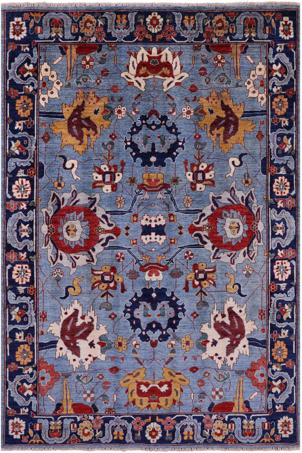 Blue Persian Fine Serapi Hand Knotted Wool Rug - 5' 11" X 8' 10" - Golden Nile