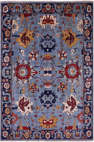Blue Persian Fine Serapi Hand Knotted Wool Rug - 5' 11