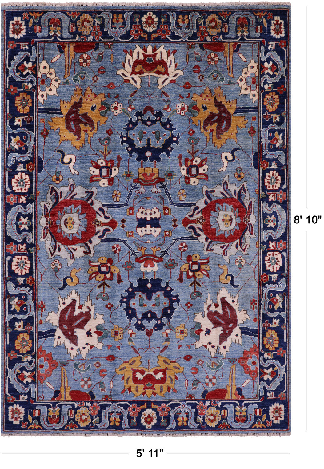 Blue Persian Fine Serapi Hand Knotted Wool Rug - 5' 11" X 8' 10" - Golden Nile