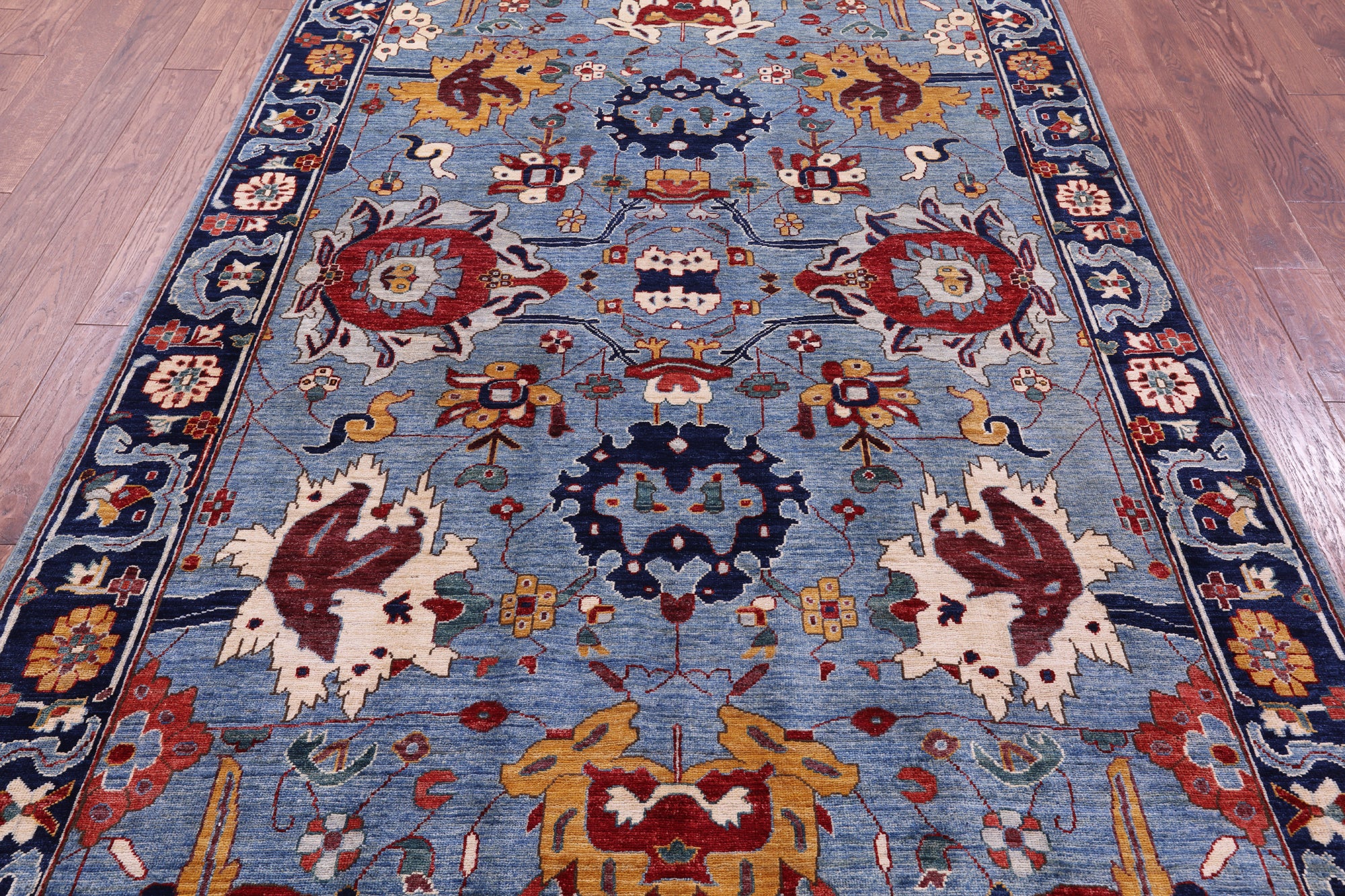 Blue Persian Fine Serapi Hand Knotted Wool Rug - 5' 11" X 8' 10" - Golden Nile