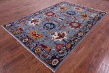Blue Persian Fine Serapi Hand Knotted Wool Rug - 5' 11" X 8' 10" - Golden Nile