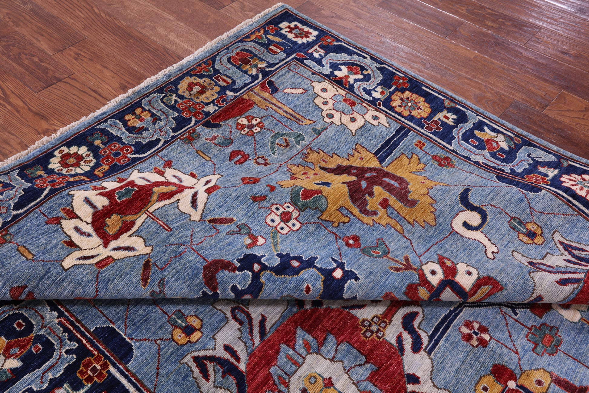 Blue Persian Fine Serapi Hand Knotted Wool Rug - 5' 11" X 8' 10" - Golden Nile