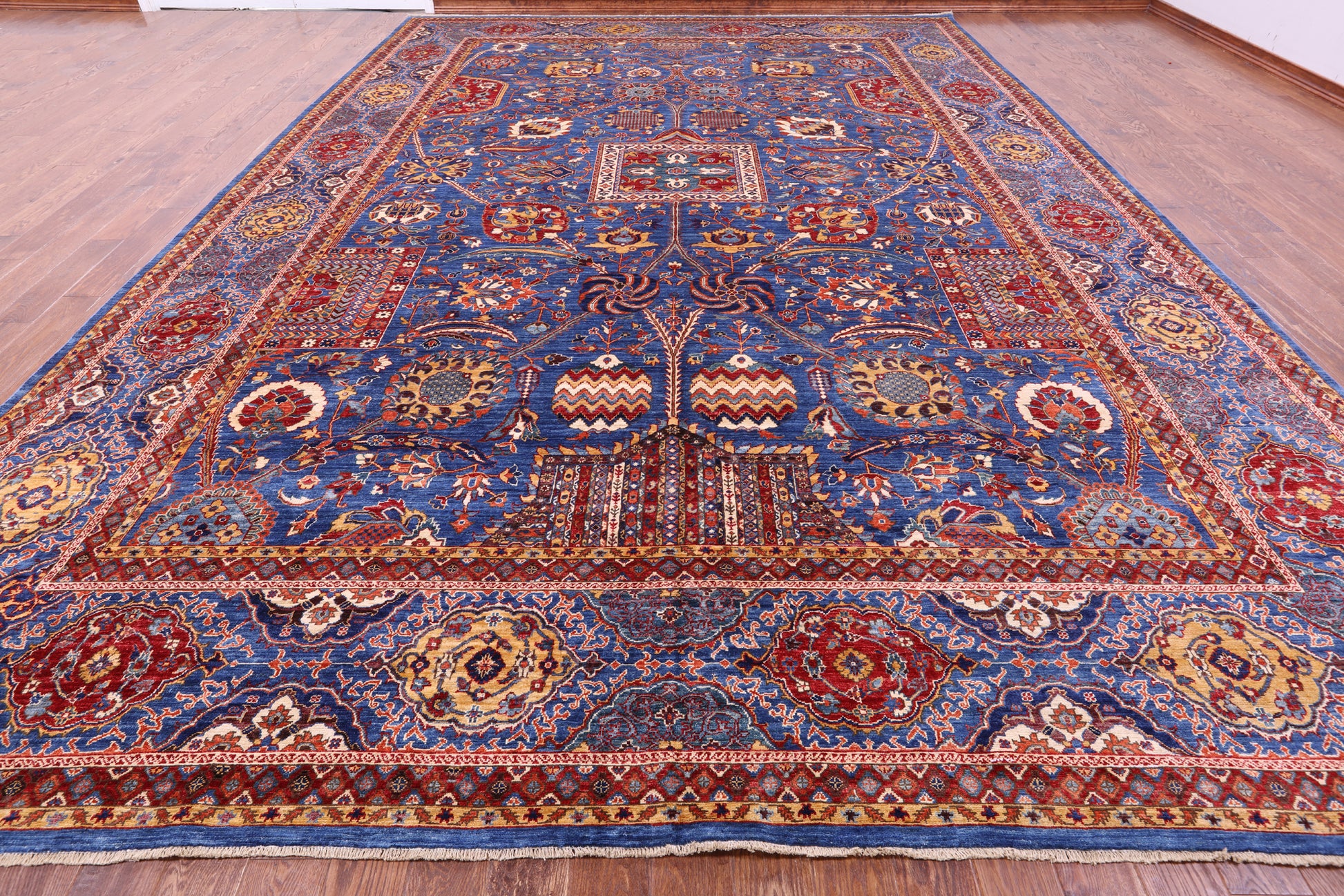 Blue Persian Fine Serapi Hand Knotted Wool Rug - 12' 0" X 18' 1" - Golden Nile