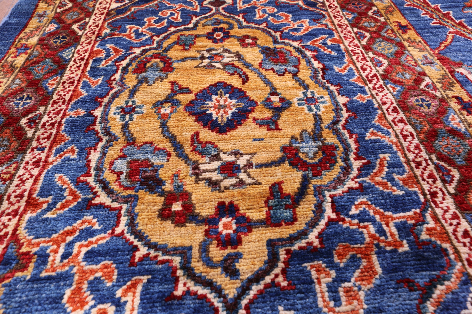 Blue Persian Fine Serapi Hand Knotted Wool Rug - 12' 0" X 18' 1" - Golden Nile