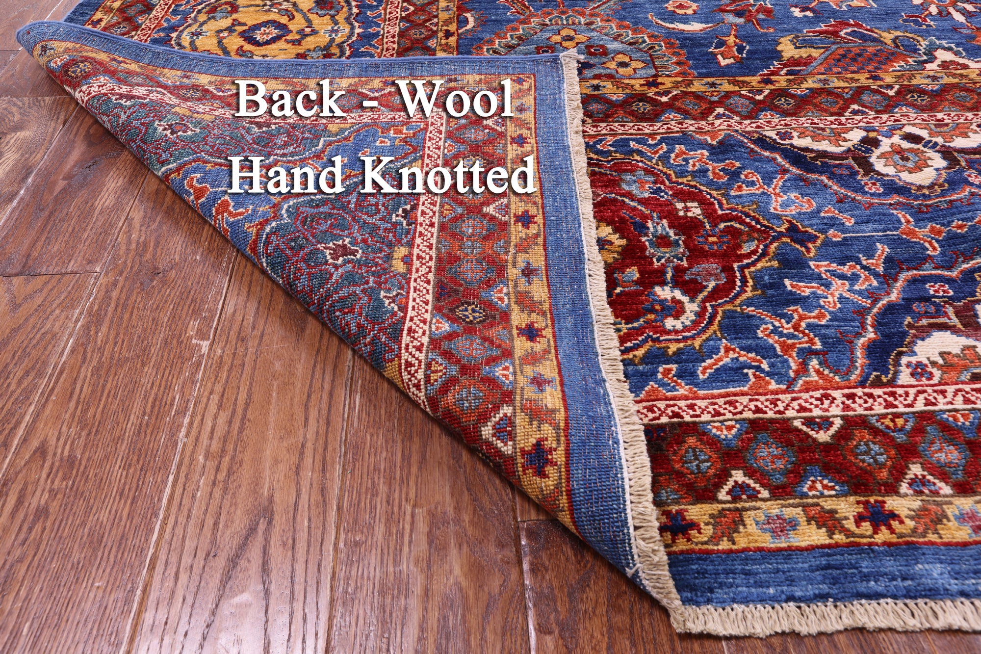 Blue Persian Fine Serapi Hand Knotted Wool Rug - 12' 0" X 18' 1" - Golden Nile