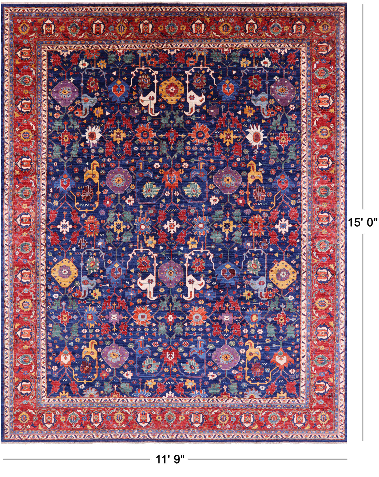 Persian Fine Serapi Handmade Wool Rug - 11' 9" X 15' 0" - Golden Nile