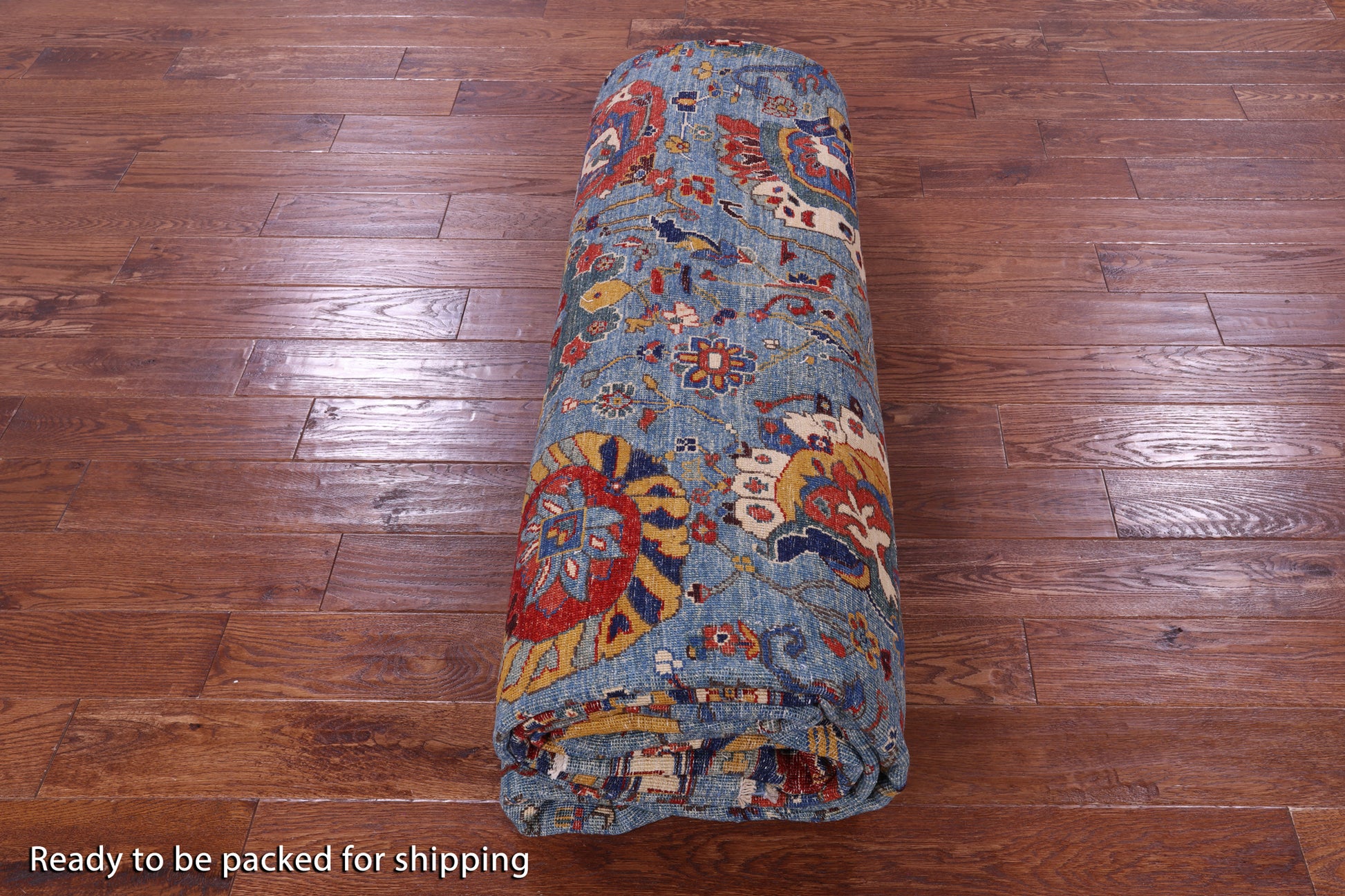 Blue Persian Fine Serapi Hand Knotted Wool Rug - 12' 0" X 14' 10" - Golden Nile