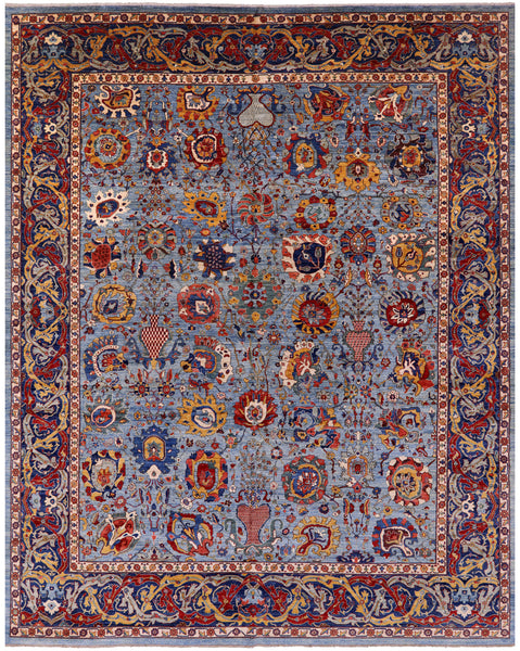 Blue Persian Fine Serapi Hand Knotted Wool Rug - 12' 0" X 14' 10" - Golden Nile