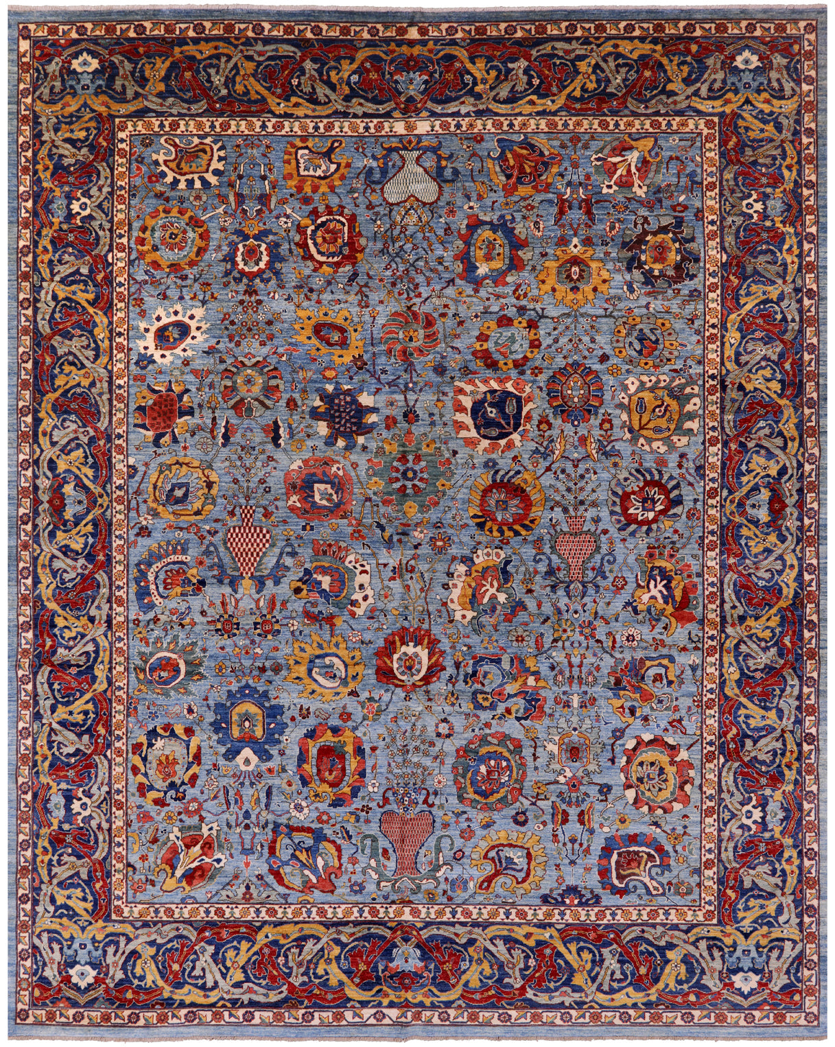 Blue Persian Fine Serapi Hand Knotted Wool Rug - 12' 0" X 14' 10" - Golden Nile