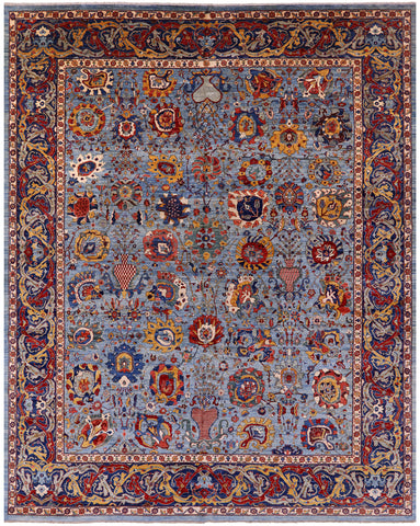 Blue Persian Fine Serapi Hand Knotted Wool Rug - 12' 0