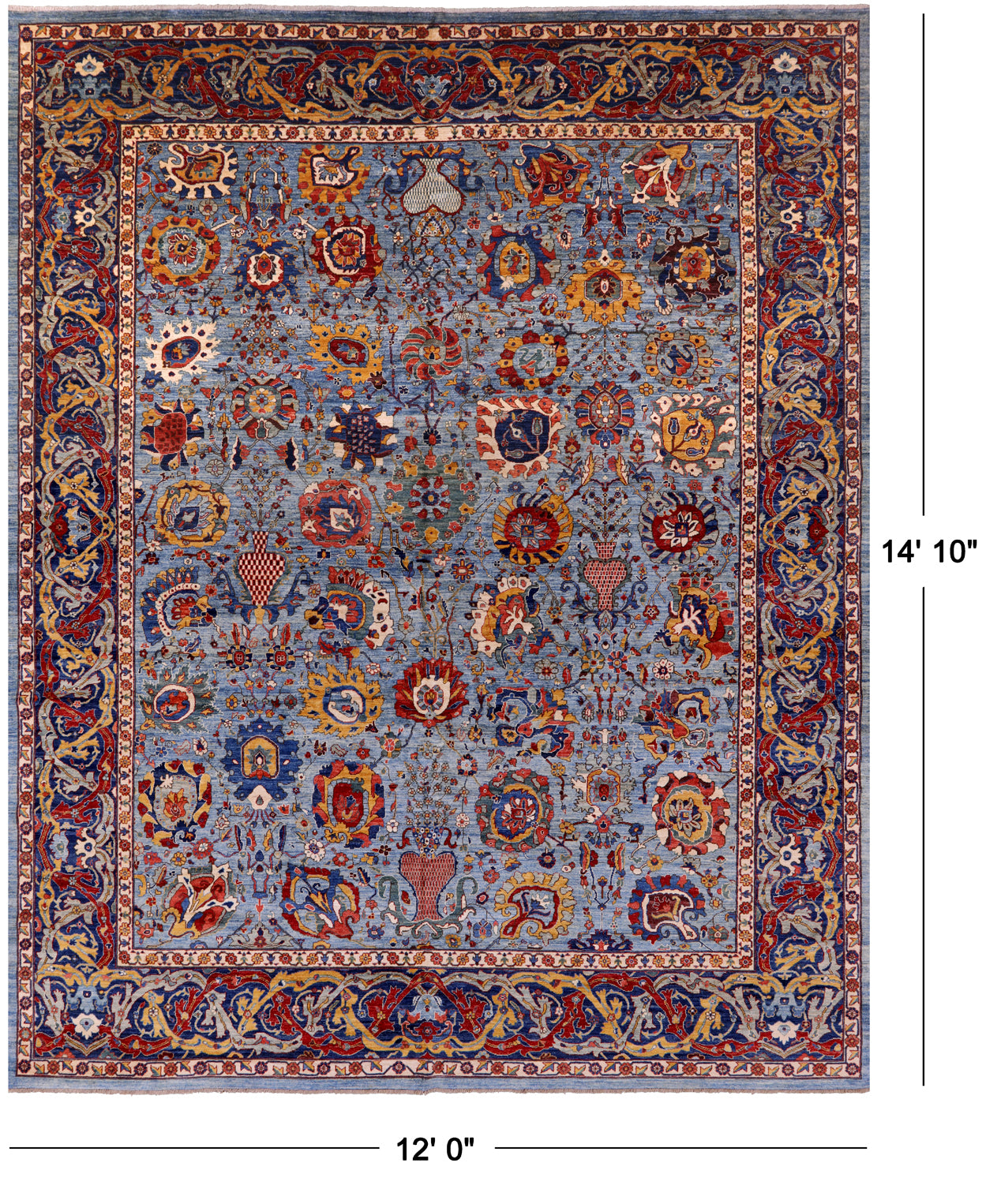 Blue Persian Fine Serapi Hand Knotted Wool Rug - 12' 0" X 14' 10" - Golden Nile