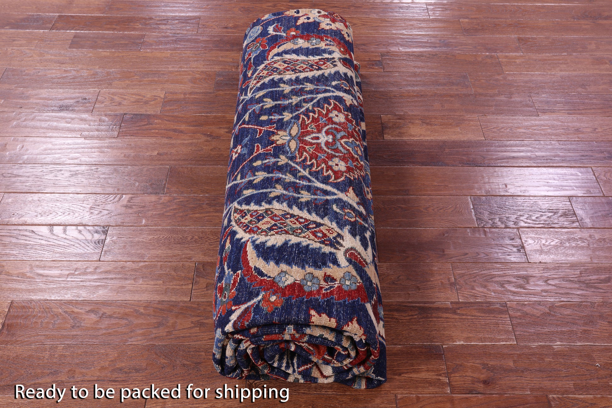Blue Exotic Birds Persian Fine Serapi Hand Knotted Wool Rug - 12' 1" X 14' 8" - Golden Nile