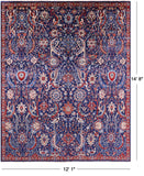 Blue Exotic Birds Persian Fine Serapi Hand Knotted Wool Rug - 12' 1" X 14' 8" - Golden Nile