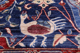 Blue Exotic Birds Persian Fine Serapi Hand Knotted Wool Rug - 12' 1" X 14' 8" - Golden Nile
