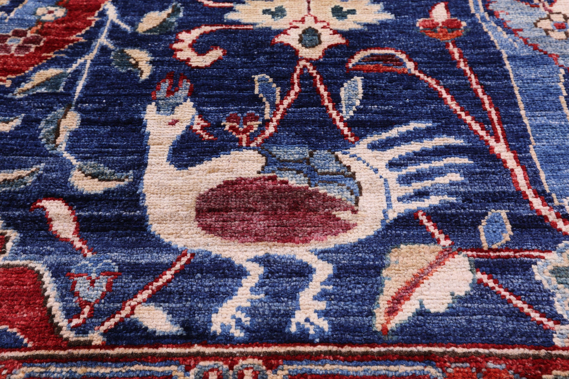 Blue Exotic Birds Persian Fine Serapi Hand Knotted Wool Rug - 12' 1" X 14' 8" - Golden Nile