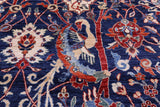 Blue Exotic Birds Persian Fine Serapi Hand Knotted Wool Rug - 12' 1" X 14' 8" - Golden Nile