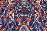 Blue Exotic Birds Persian Fine Serapi Hand Knotted Wool Rug - 12' 1" X 14' 8" - Golden Nile