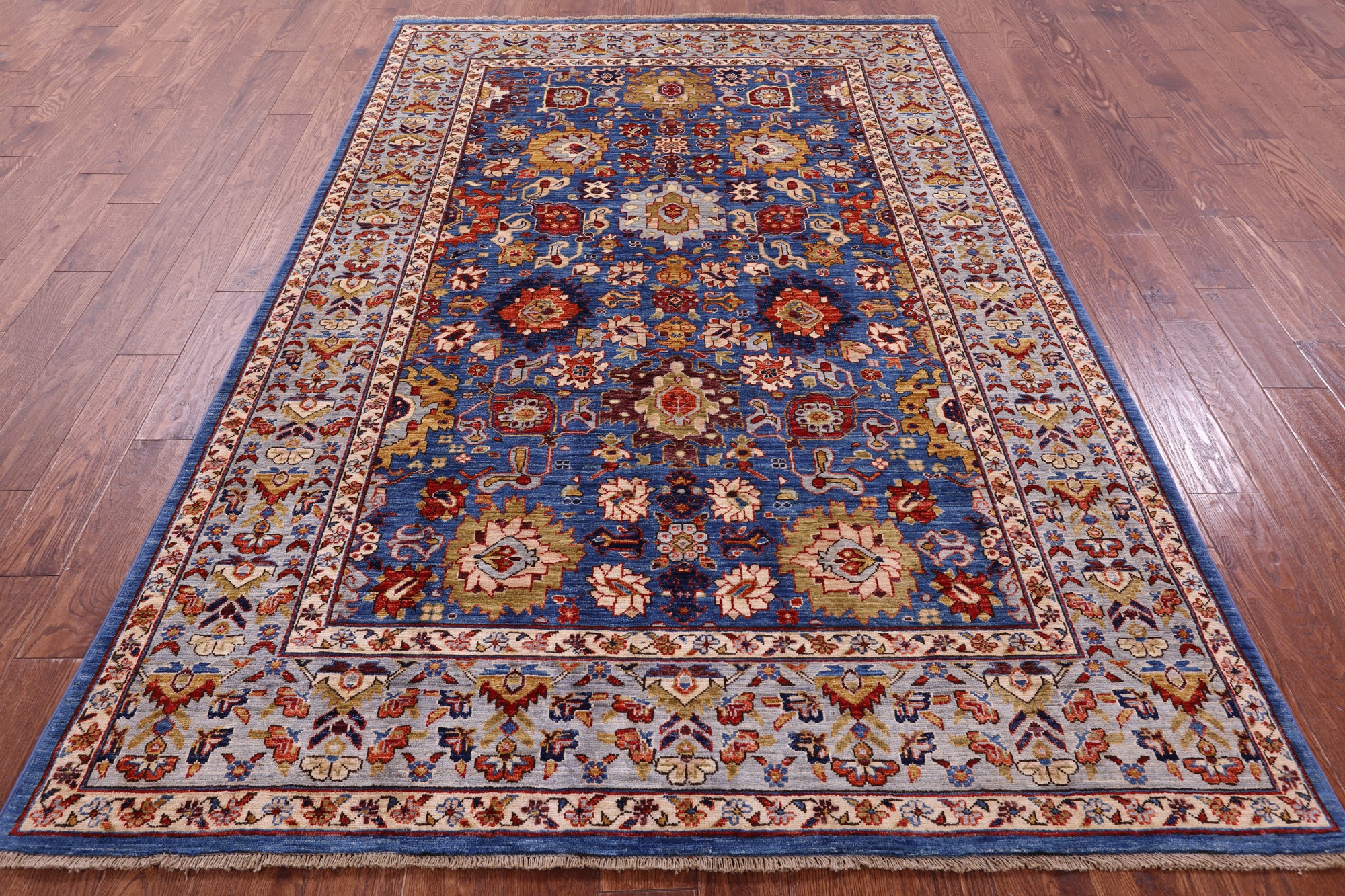 Blue Persian Fine Serapi Handmade Wool Rug - 5' 10" X 8' 11" - Golden Nile