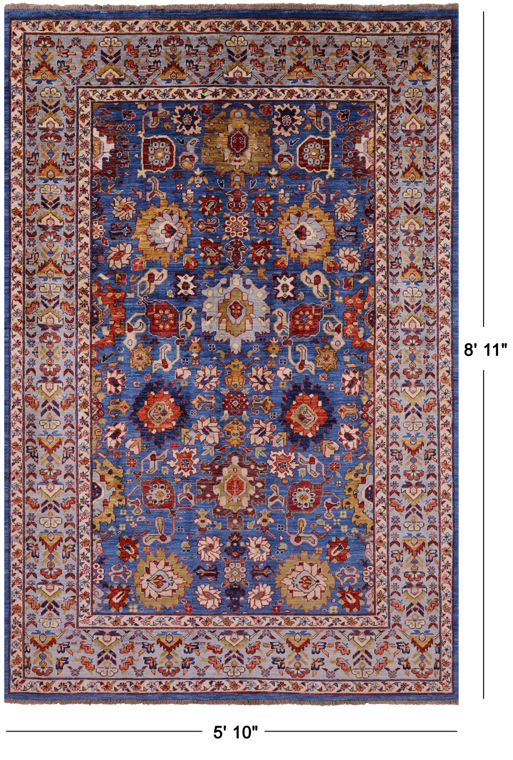 Blue Persian Fine Serapi Handmade Wool Rug - 5' 10" X 8' 11" - Golden Nile