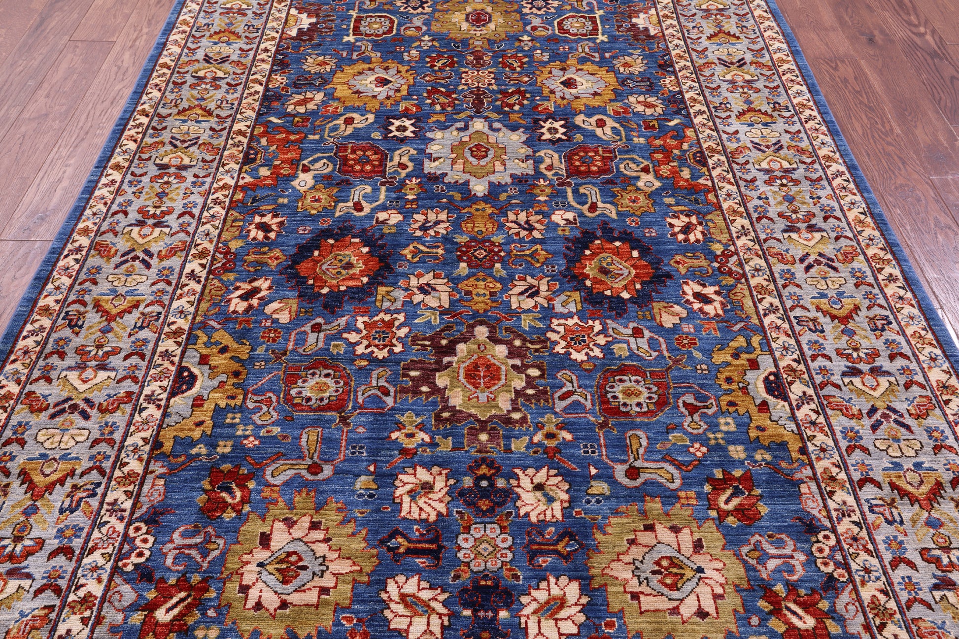 Blue Persian Fine Serapi Handmade Wool Rug - 5' 10" X 8' 11" - Golden Nile