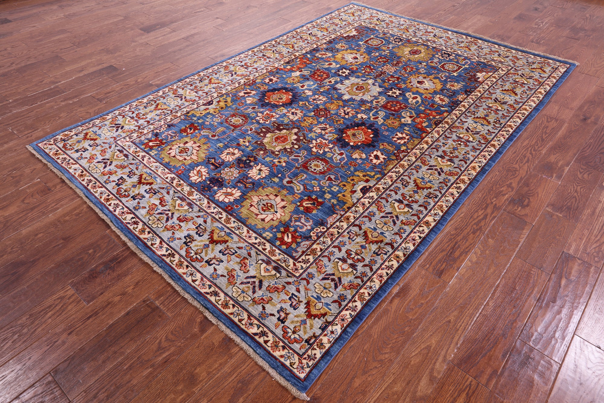 Blue Persian Fine Serapi Handmade Wool Rug - 5' 10" X 8' 11" - Golden Nile