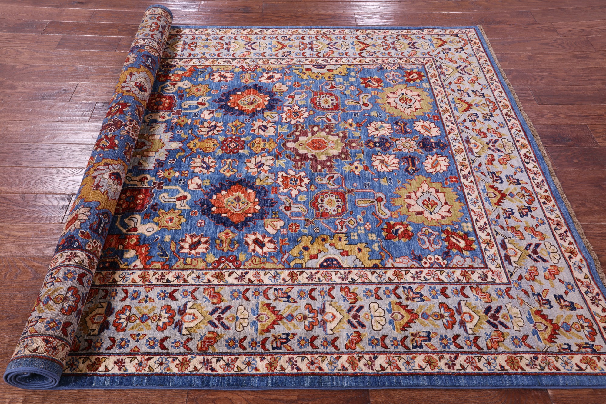 Blue Persian Fine Serapi Handmade Wool Rug - 5' 10" X 8' 11" - Golden Nile