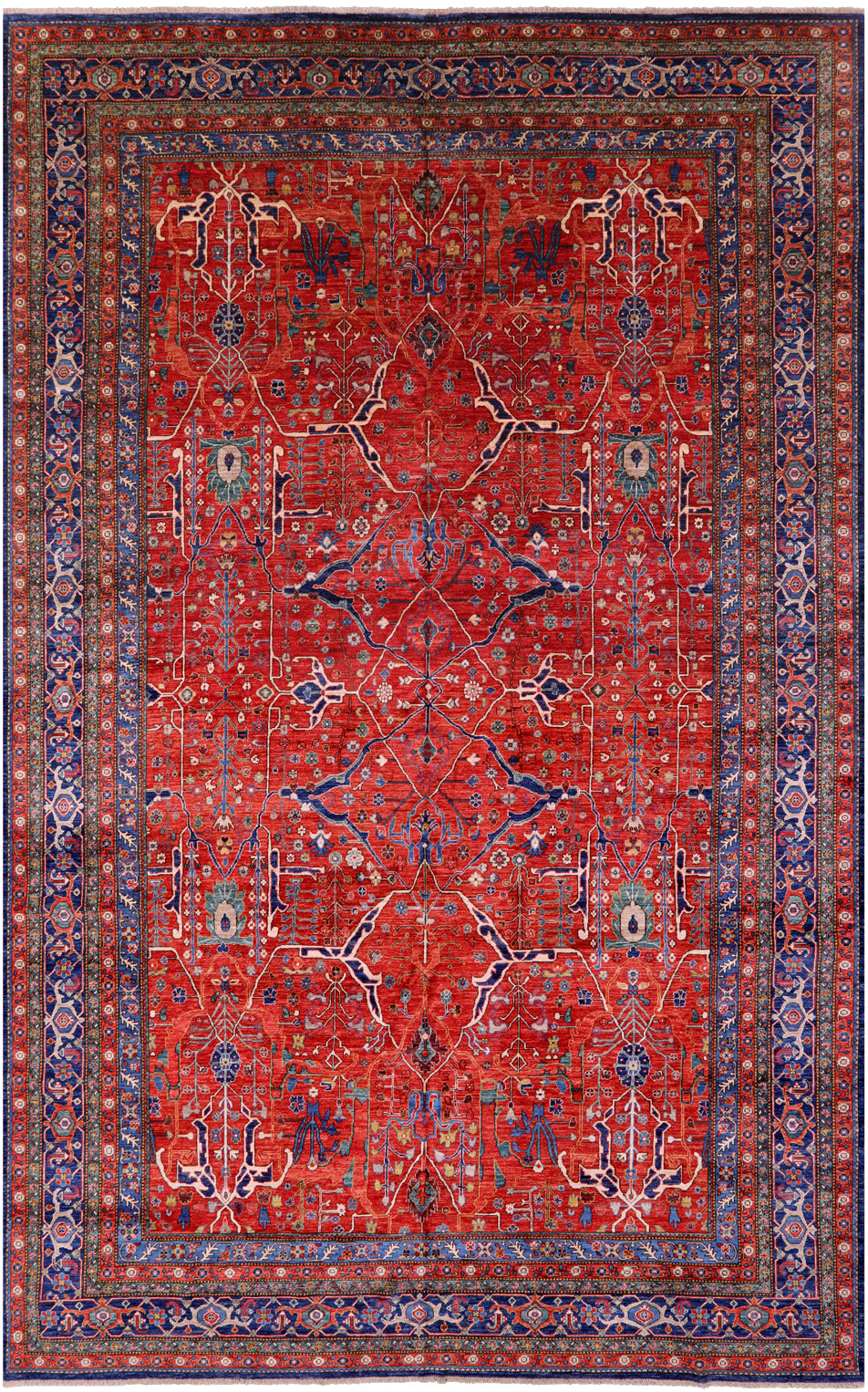 Red Persian Fine Serapi Handmade Wool Rug - 10' 0" X 15' 9" - Golden Nile