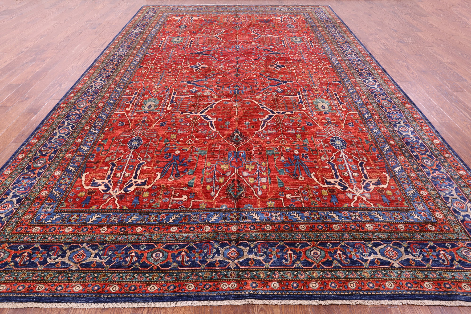 Red Persian Fine Serapi Handmade Wool Rug - 10' 0" X 15' 9" - Golden Nile