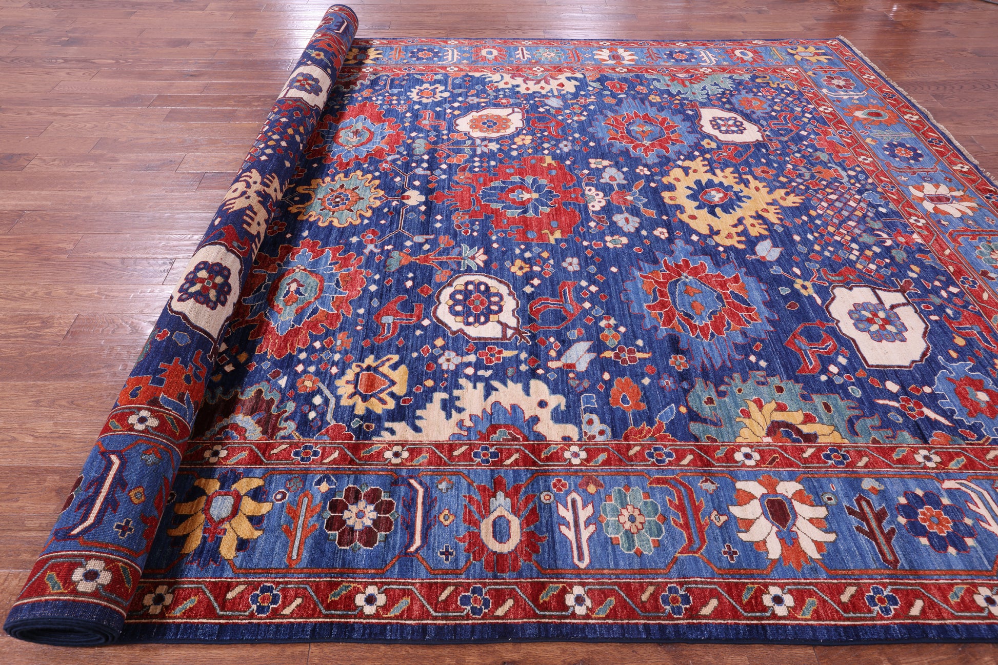 Blue Persian Fine Serapi Hand Knotted Wool Rug - 9' 8" X 15' 8" - Golden Nile