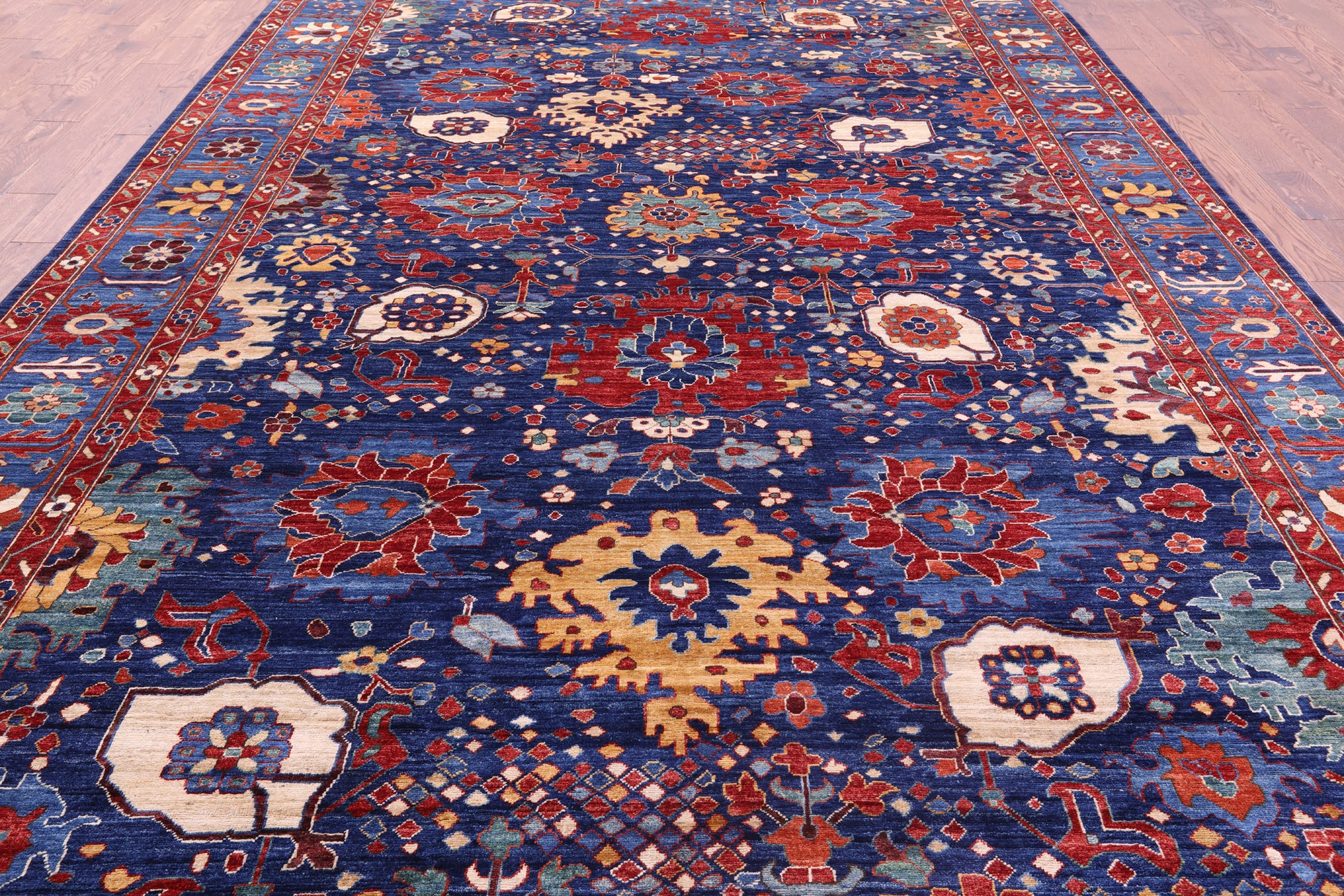 Blue Persian Fine Serapi Hand Knotted Wool Rug - 9' 8" X 15' 8" - Golden Nile
