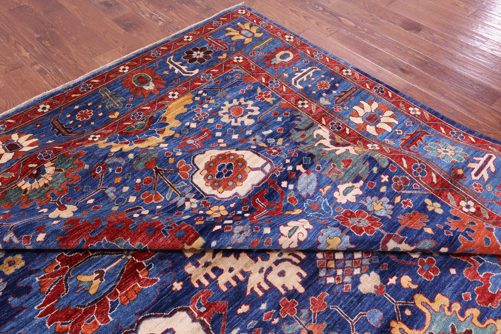 Blue Persian Fine Serapi Hand Knotted Wool Rug - 9' 8" X 15' 8" - Golden Nile