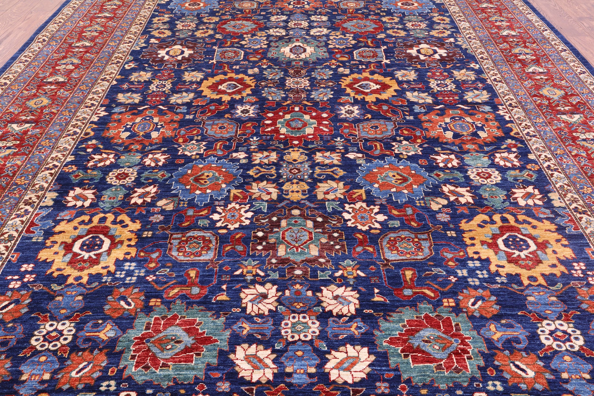 Blue Persian Fine Serapi Hand Knotted Wool Rug - 9' 10" X 13' 8" - Golden Nile