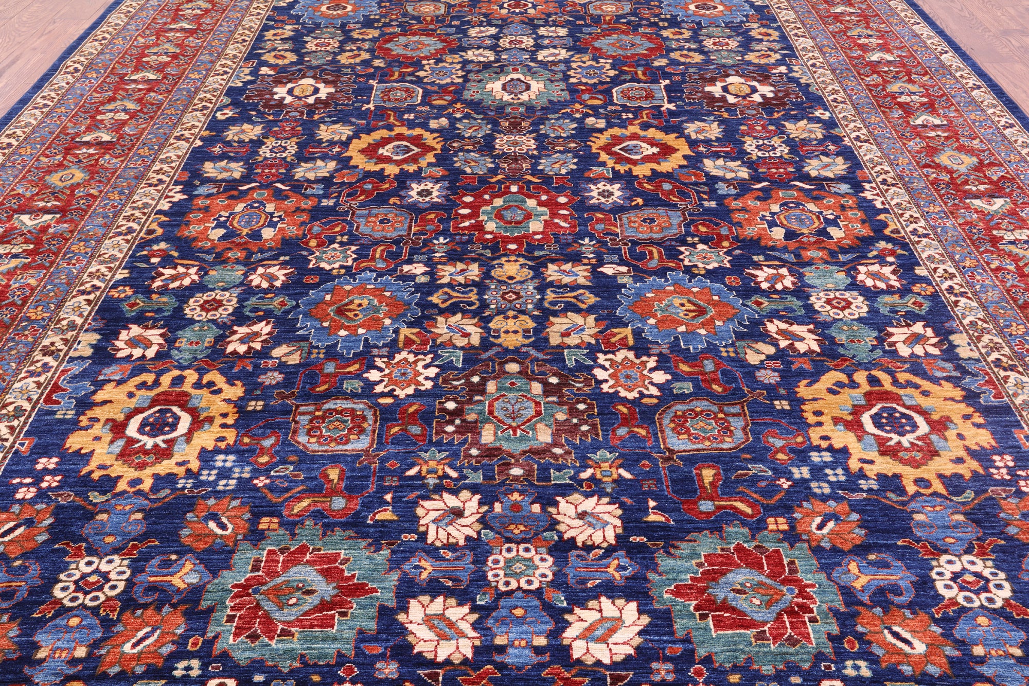 Blue Persian Fine Serapi Hand Knotted Wool Rug - 9' 10" X 13' 8" - Golden Nile