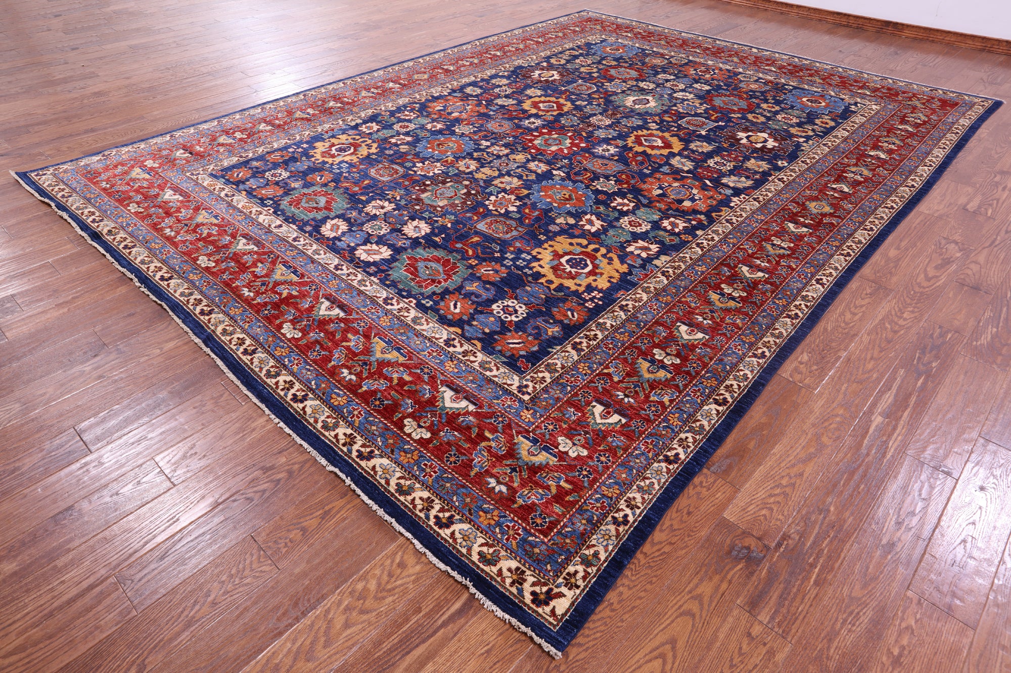 Blue Persian Fine Serapi Hand Knotted Wool Rug - 9' 10" X 13' 8" - Golden Nile