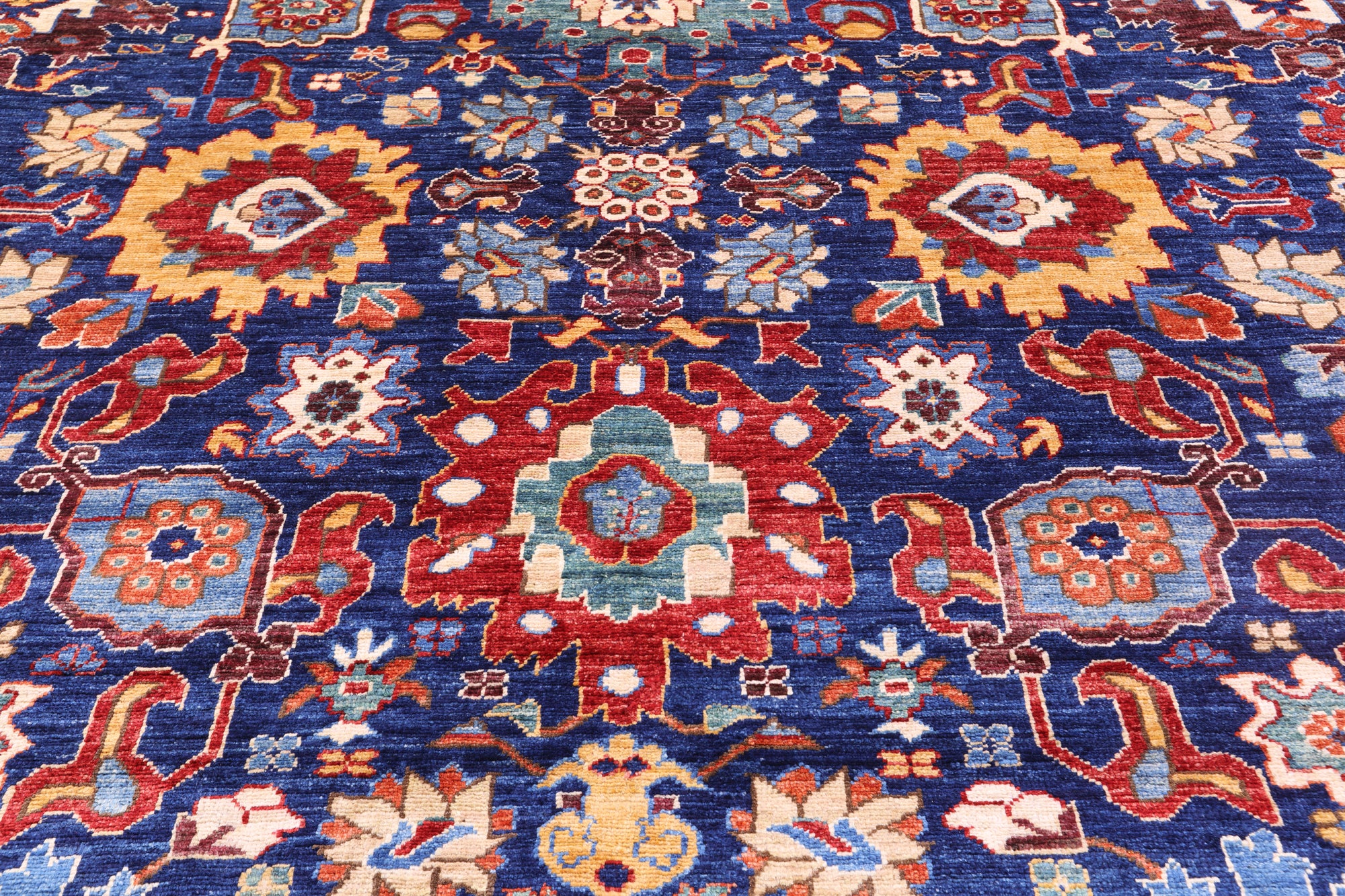 Blue Persian Fine Serapi Hand Knotted Wool Rug - 9' 10" X 13' 8" - Golden Nile