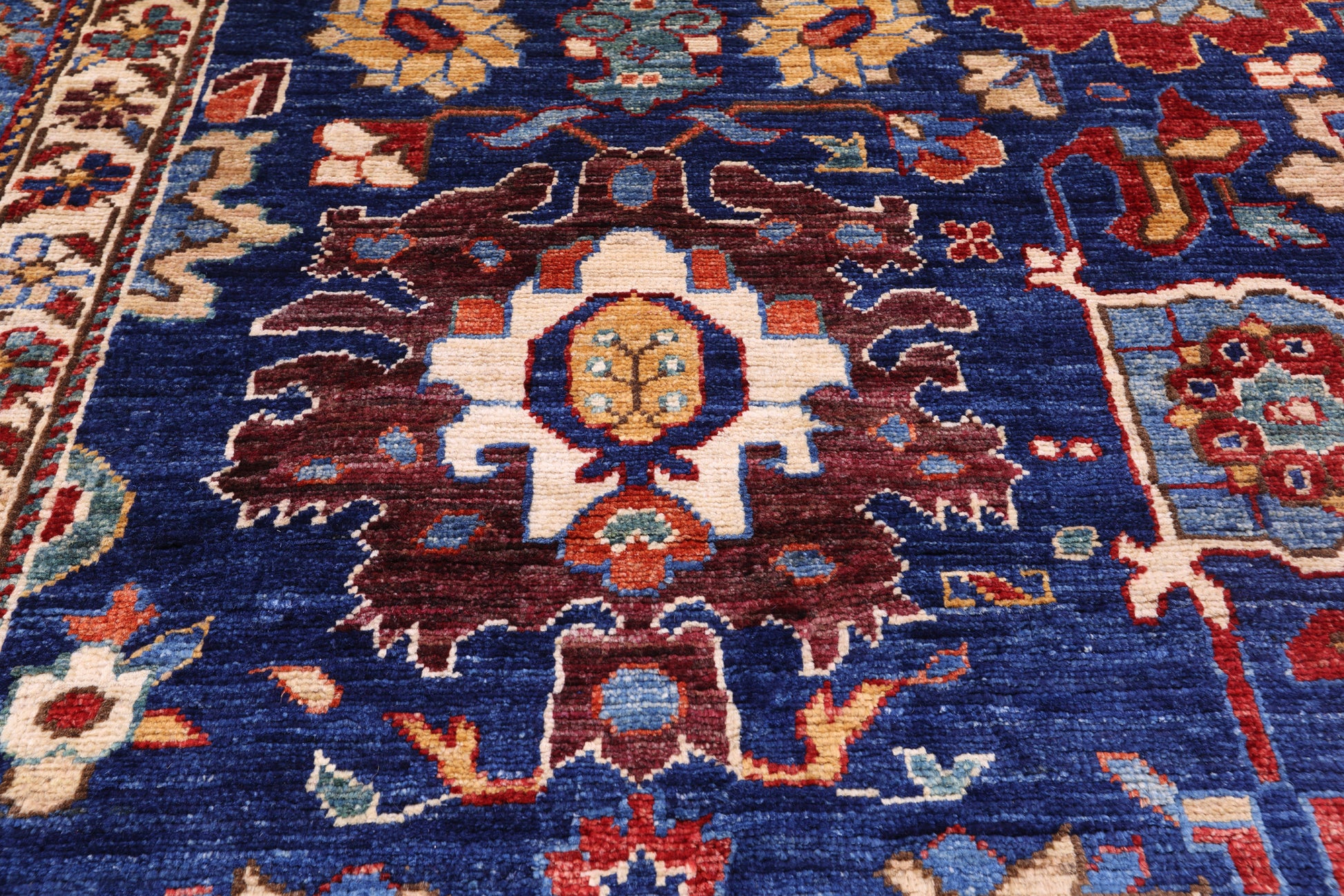 Blue Persian Fine Serapi Hand Knotted Wool Rug - 9' 10" X 13' 8" - Golden Nile