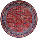 Round Persian Fine Serapi Hand Knotted Wool Rug - 8' 2" X 8' 2" - Golden Nile
