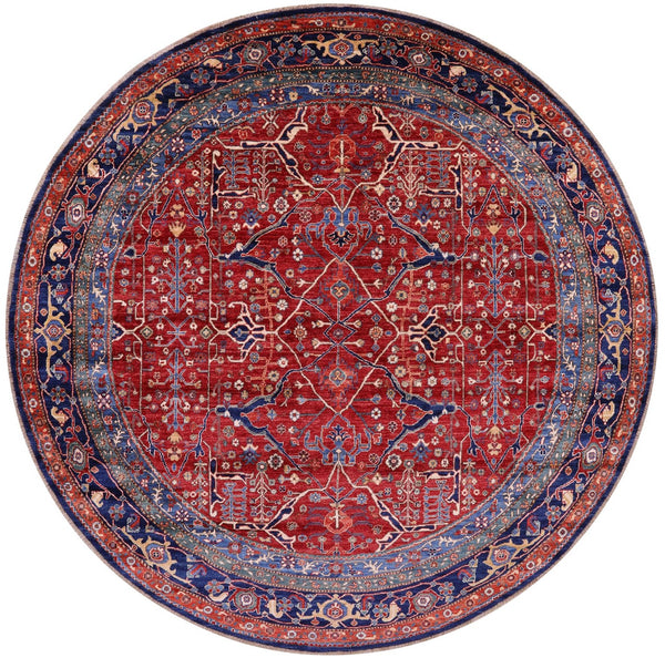 Round Persian Fine Serapi Hand Knotted Wool Rug - 8' 2" X 8' 2" - Golden Nile