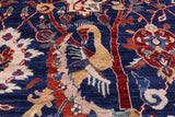 Blue Exotic Birds Persian Fine Serapi Hand Knotted Wool Rug - 10' 3" X 13' 10" - Golden Nile