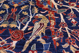 Blue Exotic Birds Persian Fine Serapi Hand Knotted Wool Rug - 10' 3" X 13' 10" - Golden Nile