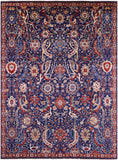Blue Exotic Birds Persian Fine Serapi Hand Knotted Wool Rug - 10' 3" X 13' 10" - Golden Nile
