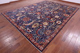 Blue Exotic Birds Persian Fine Serapi Hand Knotted Wool Rug - 10' 3" X 13' 10" - Golden Nile