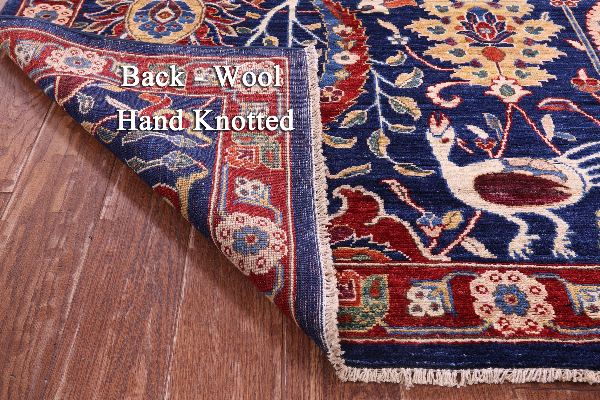 Blue Exotic Birds Persian Fine Serapi Hand Knotted Wool Rug - 10' 3" X 13' 10" - Golden Nile