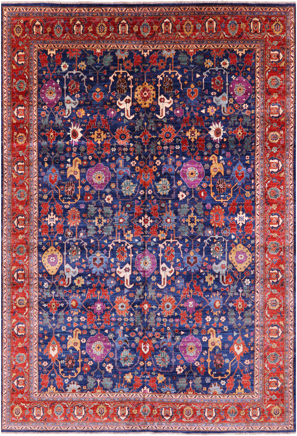 Blue Persian Fine Serapi Hand Knotted Wool Rug - 9' 7" X 13' 9" - Golden Nile