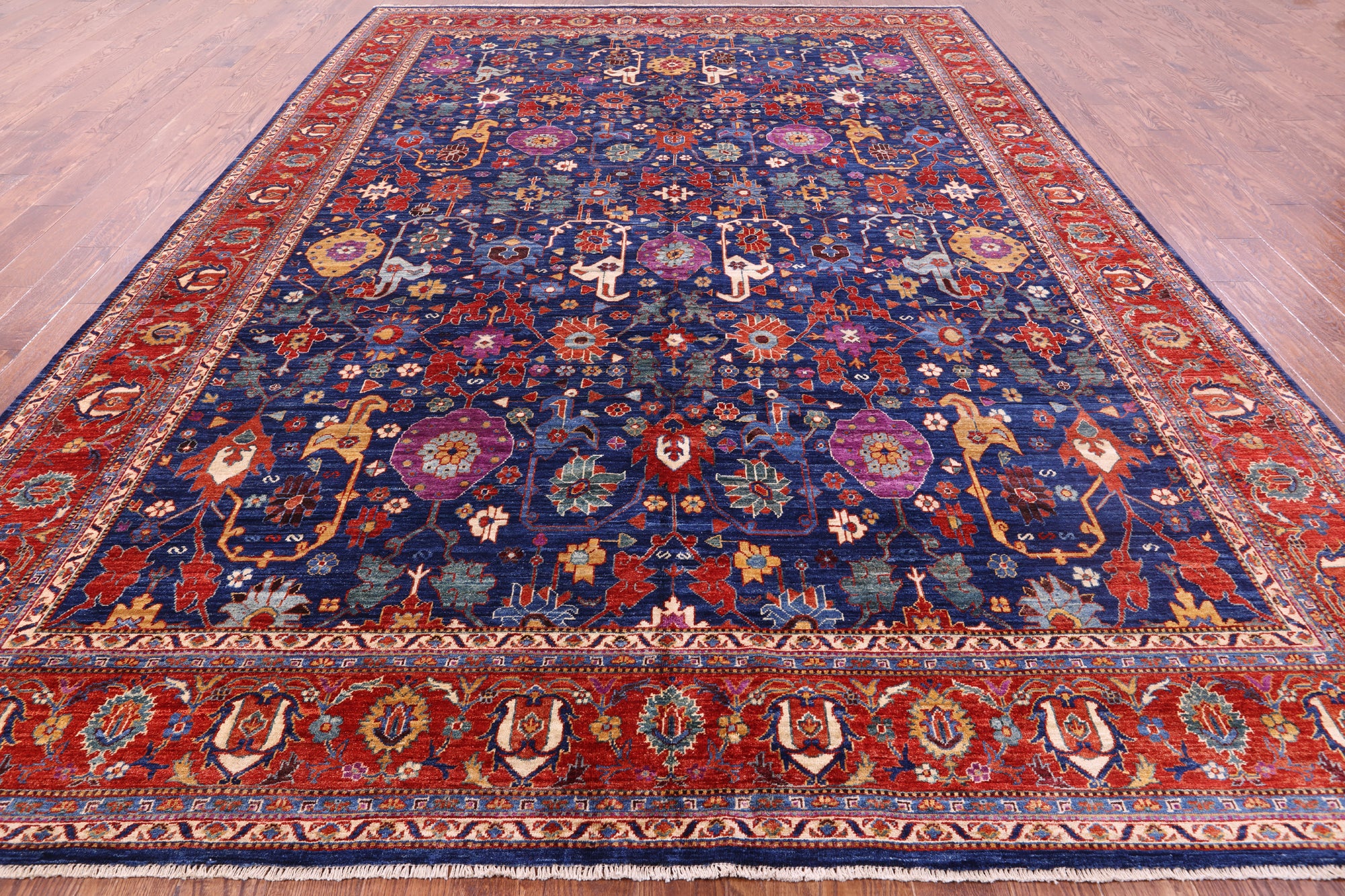 Blue Persian Fine Serapi Hand Knotted Wool Rug - 9' 7" X 13' 9" - Golden Nile